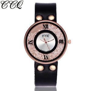 CCQ Brand Women Rhinestone Quartz Wrist Watch Cow Leather Bracelet Watch Casual Fashion Clock Best Gift Relogio Feminino Hot