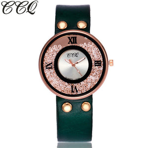 CCQ Brand Women Rhinestone Quartz Wrist Watch Cow Leather Bracelet Watch Casual Fashion Clock Best Gift Relogio Feminino Hot