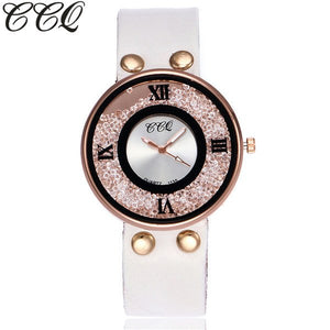 CCQ Brand Women Rhinestone Quartz Wrist Watch Cow Leather Bracelet Watch Casual Fashion Clock Best Gift Relogio Feminino Hot