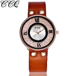 CCQ Brand Women Rhinestone Quartz Wrist Watch Cow Leather Bracelet Watch Casual Fashion Clock Best Gift Relogio Feminino Hot