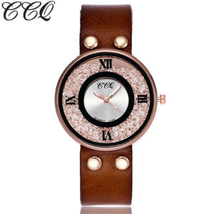 CCQ Brand Women Rhinestone Quartz Wrist Watch Cow Leather Bracelet Watch Casual Fashion Clock Best Gift Relogio Feminino Hot