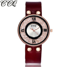 Load image into Gallery viewer, CCQ Brand Women Rhinestone Quartz Wrist Watch Cow Leather Bracelet Watch Casual Fashion Clock Best Gift Relogio Feminino Hot