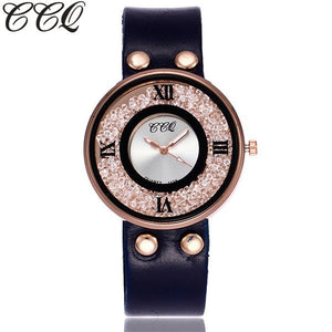 CCQ Brand Women Rhinestone Quartz Wrist Watch Cow Leather Bracelet Watch Casual Fashion Clock Best Gift Relogio Feminino Hot