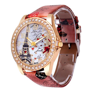 Quartz Watch Women Fashion Tower Pattern Diamond Dial Watches Men Faux Leather Watch Women's Dress Clock Montre Reloj