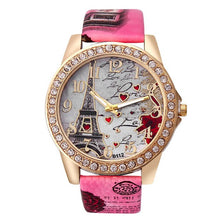 Load image into Gallery viewer, Quartz Watch Women Fashion Tower Pattern Diamond Dial Watches Men Faux Leather Watch Women&#39;s Dress Clock Montre Reloj
