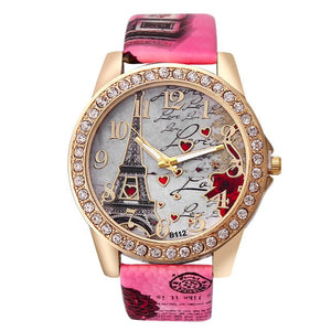 Quartz Watch Women Fashion Tower Pattern Diamond Dial Watches Men Faux Leather Watch Women's Dress Clock Montre Reloj