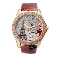 Load image into Gallery viewer, Quartz Watch Women Fashion Tower Pattern Diamond Dial Watches Men Faux Leather Watch Women&#39;s Dress Clock Montre Reloj