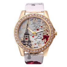 Load image into Gallery viewer, Quartz Watch Women Fashion Tower Pattern Diamond Dial Watches Men Faux Leather Watch Women&#39;s Dress Clock Montre Reloj