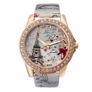 Quartz Watch Women Fashion Tower Pattern Diamond Dial Watches Men Faux Leather Watch Women's Dress Clock Montre Reloj