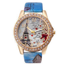 Load image into Gallery viewer, Quartz Watch Women Fashion Tower Pattern Diamond Dial Watches Men Faux Leather Watch Women&#39;s Dress Clock Montre Reloj