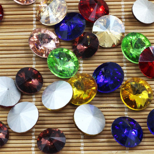 300pcs 8mm/10mm/12mm/14mm/16mm/18mm Glass Crystal Rivoli Fancy Stone All  Colors Pointed Back Round  Stones Diy jwelery Findings