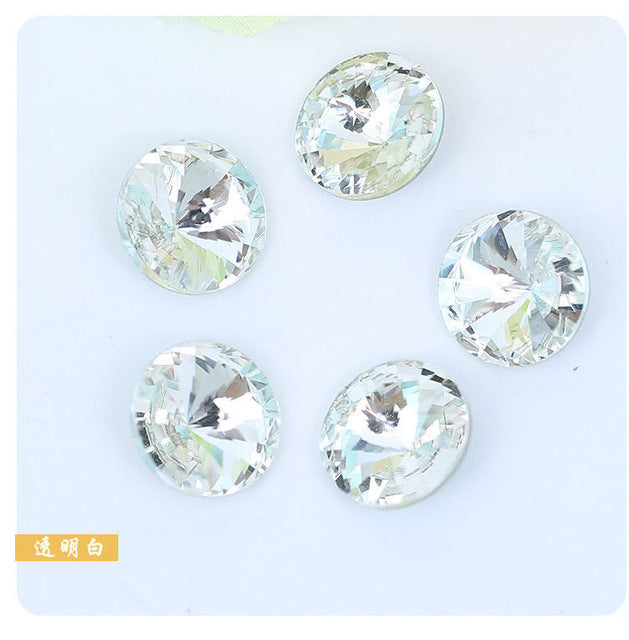 300pcs 8mm/10mm/12mm/14mm/16mm/18mm Glass Crystal Rivoli Fancy Stone All  Colors Pointed Back Round  Stones Diy jwelery Findings