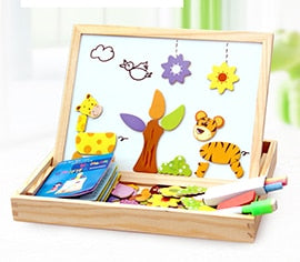 100PCS Magnetic Puzzle Figure /Animals/ Vehicle /Circus troupe Painting Board 5 styles puzzle Box Wood t