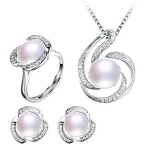 Load image into Gallery viewer, HENGSHENG Genuine Natural Pearl Women Jwelery Set,Necklaces&amp;Pendants&amp;Earrings&amp;Ring Set,Big Bread Round Pearl with Zircon Flower