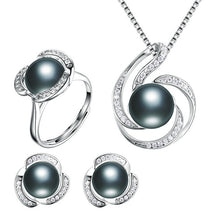 Load image into Gallery viewer, HENGSHENG Genuine Natural Pearl Women Jwelery Set,Necklaces&amp;Pendants&amp;Earrings&amp;Ring Set,Big Bread Round Pearl with Zircon Flower