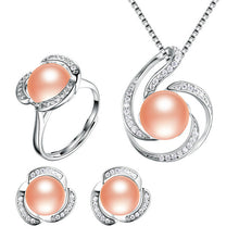 Load image into Gallery viewer, HENGSHENG Genuine Natural Pearl Women Jwelery Set,Necklaces&amp;Pendants&amp;Earrings&amp;Ring Set,Big Bread Round Pearl with Zircon Flower