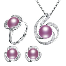 Load image into Gallery viewer, HENGSHENG Genuine Natural Pearl Women Jwelery Set,Necklaces&amp;Pendants&amp;Earrings&amp;Ring Set,Big Bread Round Pearl with Zircon Flower