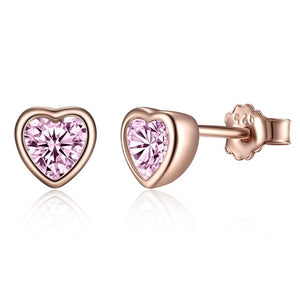 BAMOER Genuine 100% 925 Sterling Silver Romantic Heart Blue CZ Stud Earrings for Women Sterling Silver Jewelry Gift PAS452-G