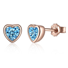 Load image into Gallery viewer, BAMOER Genuine 100% 925 Sterling Silver Romantic Heart Blue CZ Stud Earrings for Women Sterling Silver Jewelry Gift PAS452-G